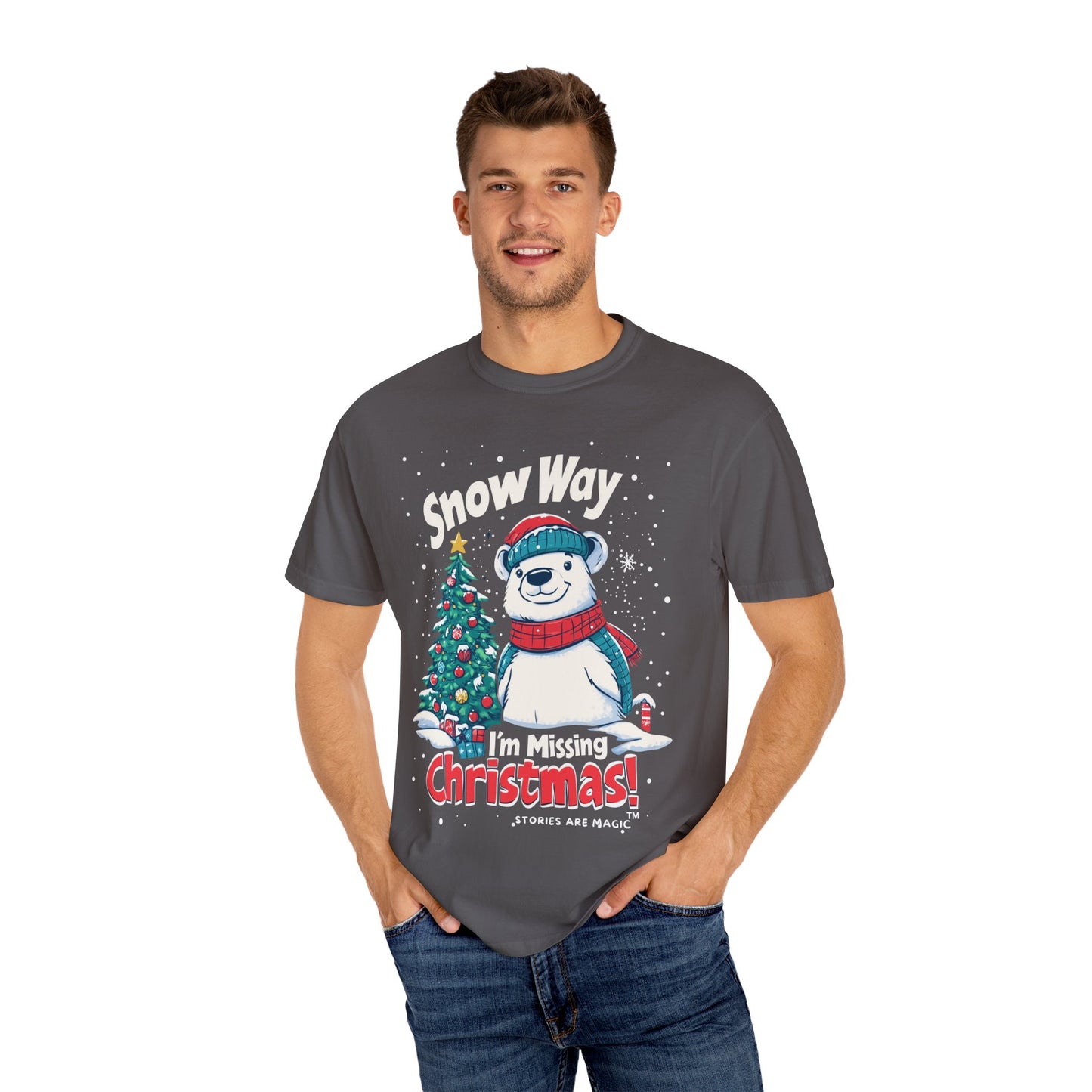 Christmas Polar Bear Unisex Garment-Dyed T-Shirt - "Snow Way I'm Missing Christmas!"