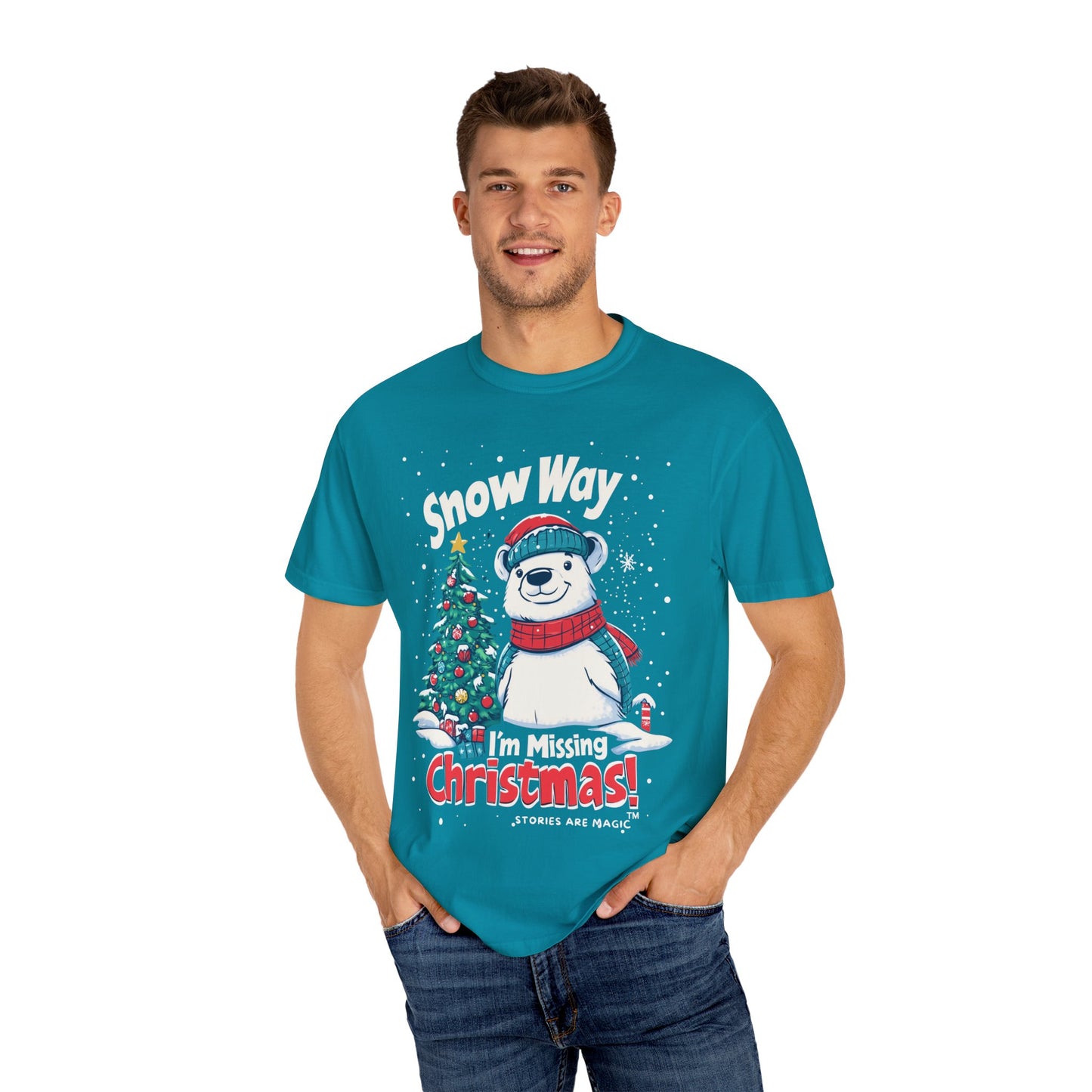 Christmas Polar Bear Unisex Garment-Dyed T-Shirt - "Snow Way I'm Missing Christmas!"